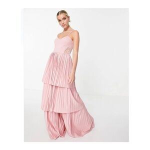 ASOS DESIGN Cami tiered pleated maxi dress with lace detail in Blush Pink NWT